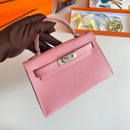Hermes Kelly 19cm Válltáska Epsom Bőr KL19 Ezüst Hardverek Rózsaszín
