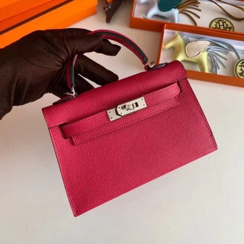 Hermes Kelly 19cm Válltáska Epsom Bőr KL19 Ezüst Hardverek Rózsaszín