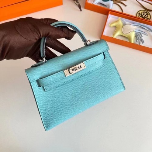 Hermes Kelly 19cm Válltáska Epsom Bőr KL19 Ezüst Hardverek Égszínkék