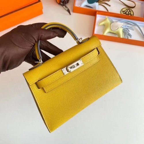Hermes Kelly 19cm Válltáska Epsom Bőr KL19 Ezüst Hardverek Sárga
