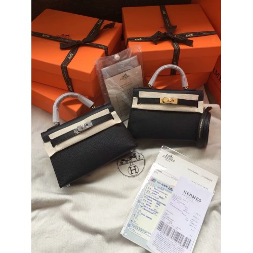 Hermès Kelly 19cm Válltáska Epsom Bőr KL19 Fekete