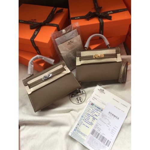 Hermès Kelly 19cm Válltáska Epsom Bőr KL19 Sötétszürke