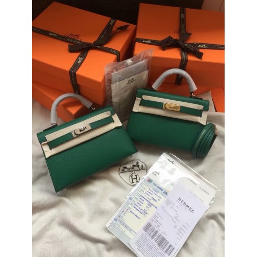 Hermès Kelly 19cm Válltáska Epsom Bőr KL19 zöld