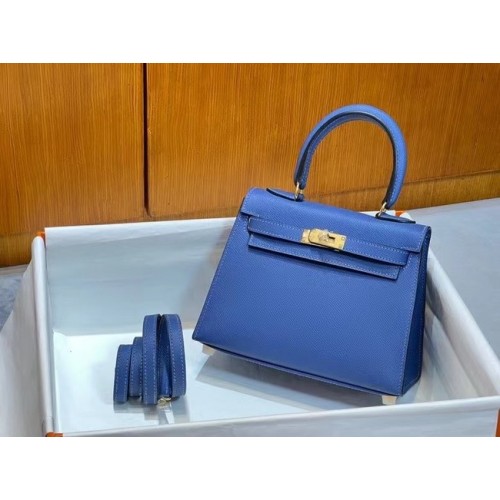 Hermès Kelly 20cm Válltáska Epsom KL2750 kék és arany