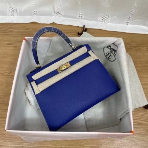 Hermès Kelly 25cm Válltáska Epsom KL2755 Elektrooptikus Kék És Arany