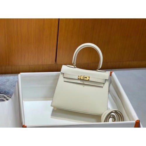 Hermès Kelly 20cm Válltáska Epsom KL2750 Fehér És Arany