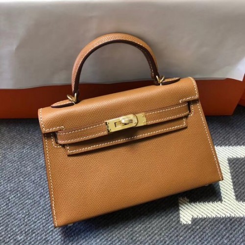 Hermès Kelly 20cm-es Táska Eredeti Epsom Bőr KL20 Teveszín