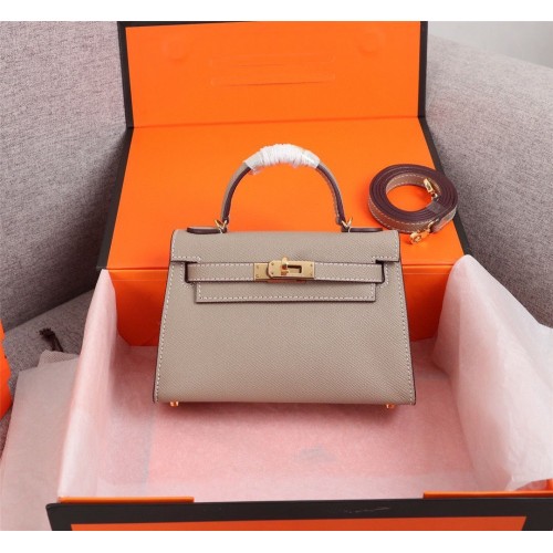 Hermès Kelly 20cm-es Táska Eredeti Epsom Bőr KL20 Szürke