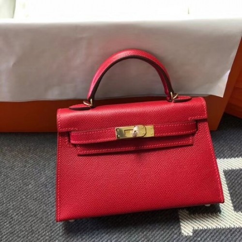 Hermès Kelly 20cm-es Táska Eredeti Epsom Bőr KL20 Piros