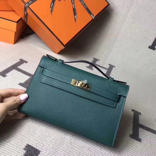 Hermès Kelly 22CM Táska Eredeti Epsom Bőr KL22 Sötétzöld