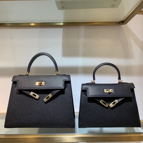Hermès Kelly 22cm 25cm-es Táska Eredeti Epsom Bőr Táska KL22 KL25 Fekete