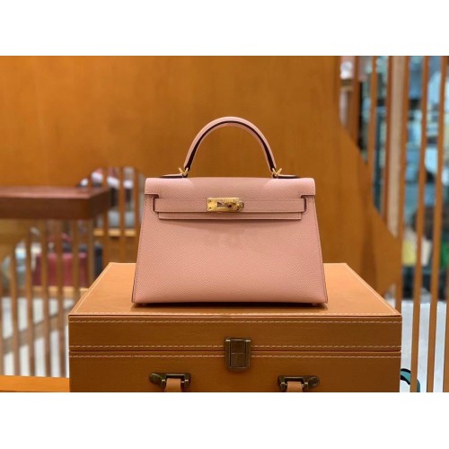 Hermès Kelly 22cm 25cm Szállít Eredeti Epsom Bőr Táska KL22 KL25 Meztelen Rózsaszín
