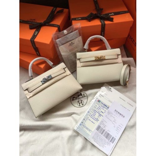 Hermès Kelly 19cm Válltáska Epsom Bőr KL19 Krémszínű