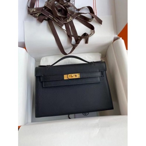 Hermès Kelly 22cm-es Táska Eredeti Bőr KL22 Fekete