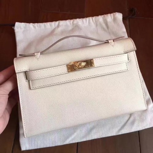 Hermès Kelly 22cm-es Táska Eredeti Bőr KL22 Fehér