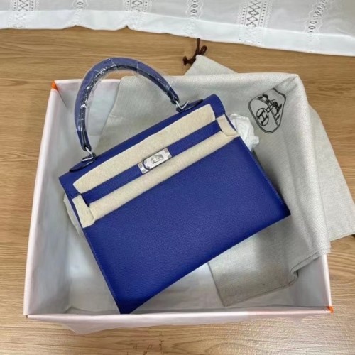 Hermès Kelly 25cm Válltáska Epsom KL2755 Elektrooptikus Kék És Ezüst Tónusú Fém