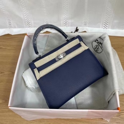 Hermès Kelly 25cm Válltáska Epsom KL2755 Királykék & Ezüst Tónusú Fém