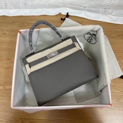 Hermès Kelly 25cm Válltáska Epsom KL2755 sötétszürke és ezüstszínű fémből