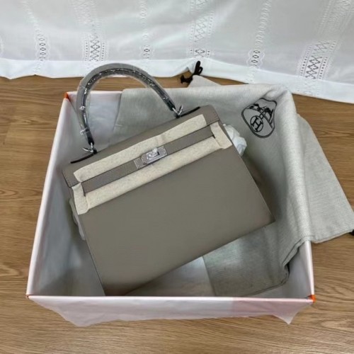 Hermès Kelly 25cm Válltáska Epsom KL2755 szürke és ezüst tónusú fémből