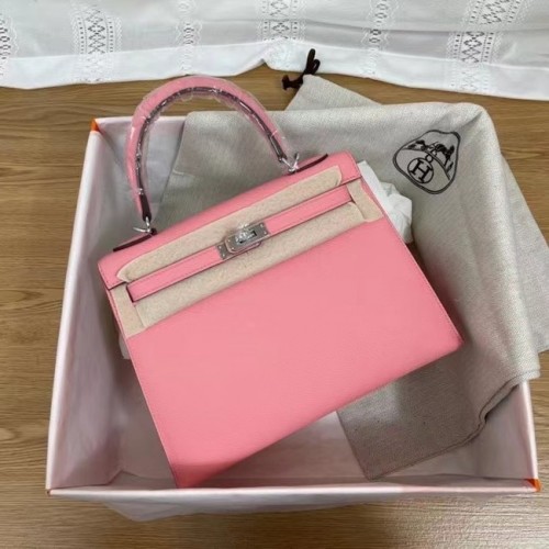 Hermès Kelly 25cm Válltáska Epsom KL2755 Rózsaszín & Ezüst Tónusú Fém