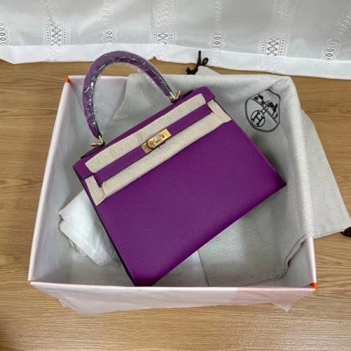 Hermès Kelly 25cm Válltáska Epsom KL2755 Lila & Arany Tónusú Fém