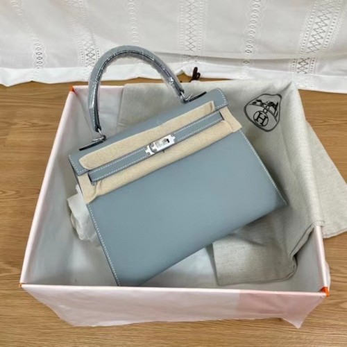 Hermès Kelly 25cm Válltáska Epsom KL2755 égkék és ezüstszínű fémből