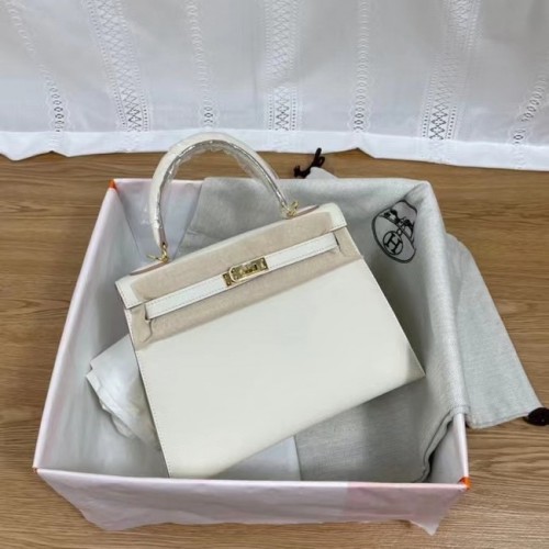 Hermès Kelly 25cm Válltáska Epsom KL2755 fehér és arany