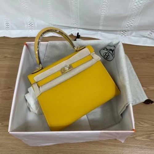 Hermès Kelly 25cm Válltáska Epsom KL2755 Sárga & Arany Tónusú Fém