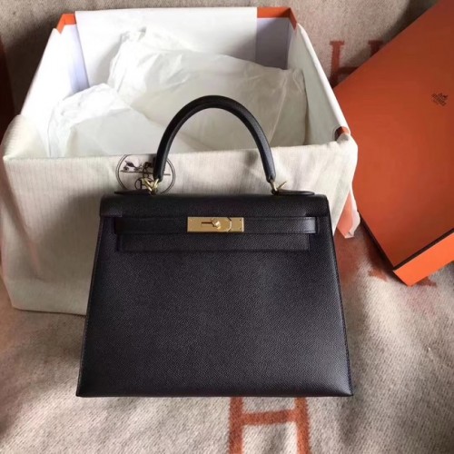 Hermès Kelly 25cm-es Táska Eredeti Epsom Bőr Táska KL25 Fekete