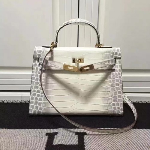 Hermès Kelly 28cm Válltáska Krokodilbőr K28 Törtfehér