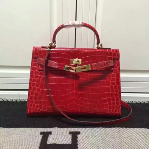 Hermès Kelly 28cm Válltáska Krokodilbőr K28 Piros