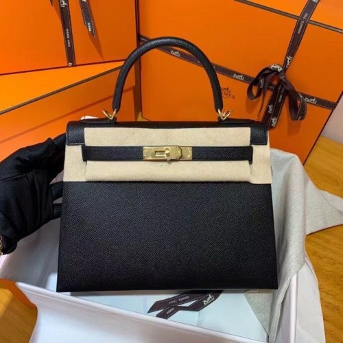 Hermès Kelly 28cm Válltáska Epsom Bőr KL28 Fekete