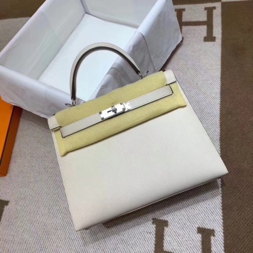 Hermès Kelly 28cm Válltáska Epsom Bőr KL28 Krémfehér