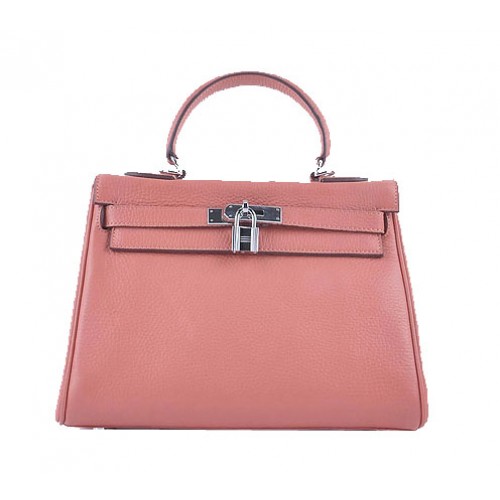 Hermes Kelly 28cm Válltáska Világos Rózsaszín Szemcsés Bőr Ezüst