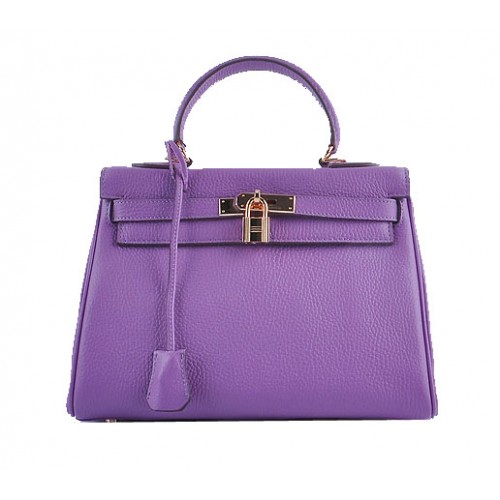 Hermes Kelly 28cm Válltáska Lila Szemcsés Bőr Ezüst