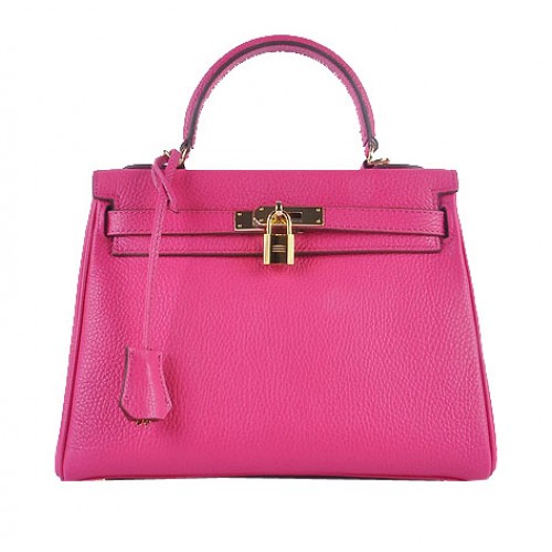 Hermes Kelly 28cm Válltáska Rózsaszín Szemcsés Bőr Ezüst