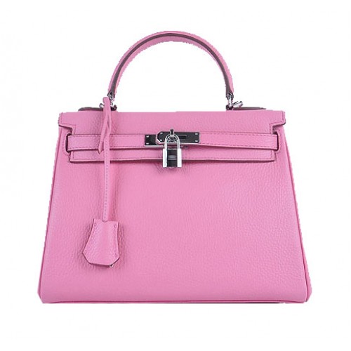 Hermes Kelly 28cm Válltáska Sakura Szemcsés Bőr Ezüst