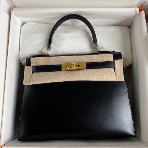 Hermès Kelly 28cm Válltáska Sima Bőr KL28 Fekete