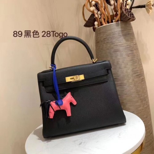 Hermès Kelly 28cm Válltáska Togo Bőr KL28 Fekete