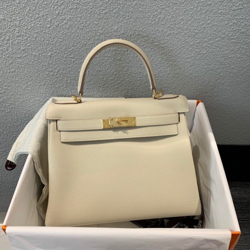 Hermès Kelly 28cm Válltáska Togo Bőr KL28 Krém