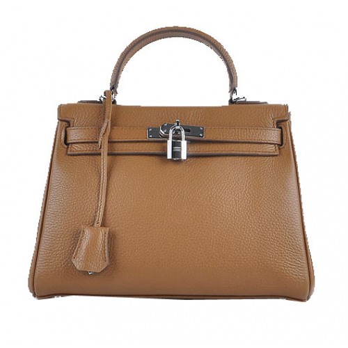 Hermes Kelly 28cm Válltáska Búza Szemcsés Bőr Ezüst