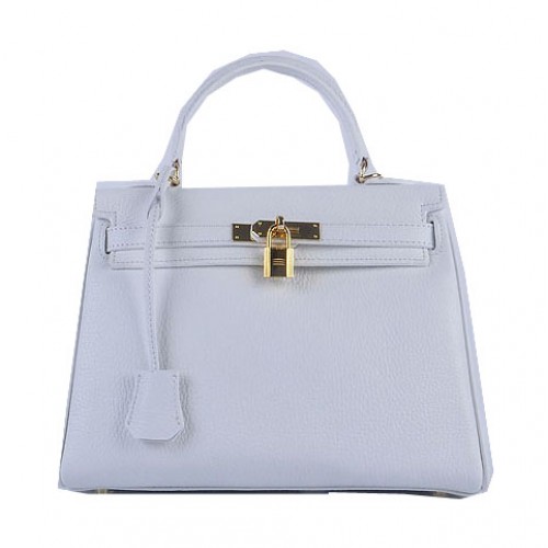Hermes Kelly 28cm Válltáska Fehér Szemcsés Bőr Ezüst