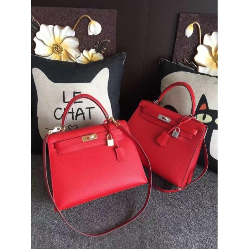 Hermès Kelly 28cm Válltáska Espom Bőr Piros