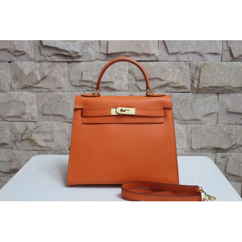 Hermès Kelly 28cm Válltáska Espom Bőr Narancssárga