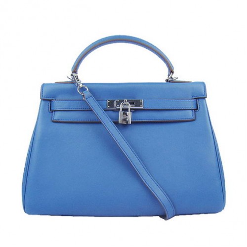 Hermès Kelly 32cm Táska Togo Bőr 6108 Kék Ezüst