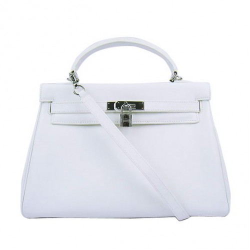 Hermès Kelly 32cm Táska Togo Bőr 6108 Fehér Ezüst