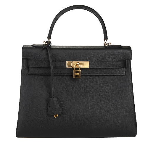 Hermes Kelly 32cm Válltáska Fekete Eredeti Bőr K32 Arany