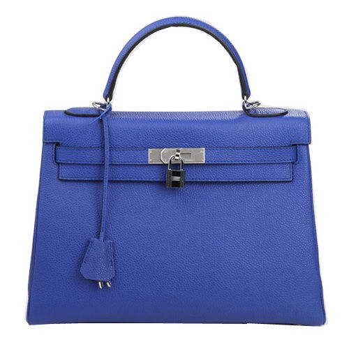 Hermes Kelly 32cm Válltáska Kék Eredeti Bőr K32 Ezüst