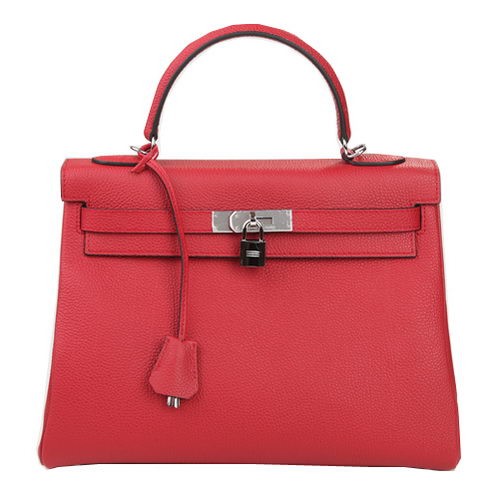 Hermes Kelly 32cm Válltáska Bordó Eredeti Bőr K32 Ezüst