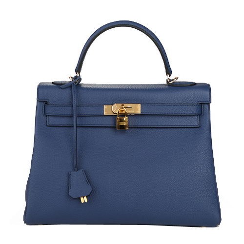 Hermes Kelly 32cm Válltáska Sötétkék Eredeti Bőr K32 Arany